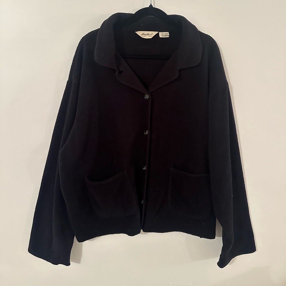 Vintage Eddie Bauer Black Fleece‎ Button-Down Jacket Short Coat Size XXL - Picture 2 of 6